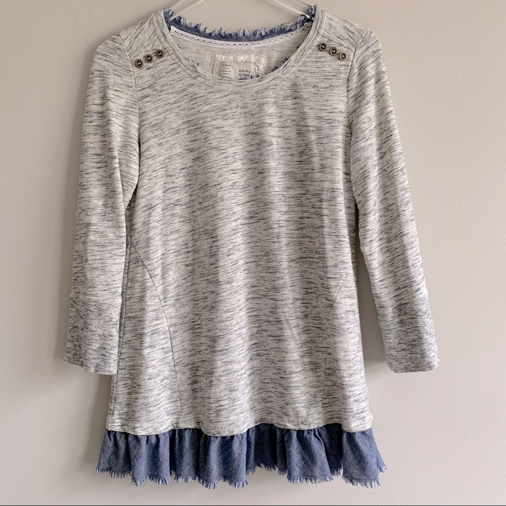 Anthropologie Saturday Sunday heather gray tunic with Chambray ruffle